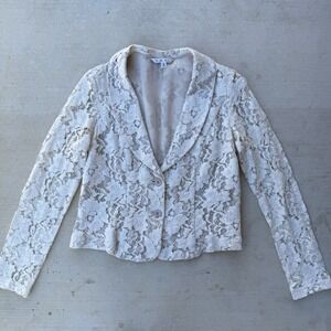 CAbi Women Ivory Blazer Lace Overlay Lined Blazer Lightweight Cluny Cream Beige